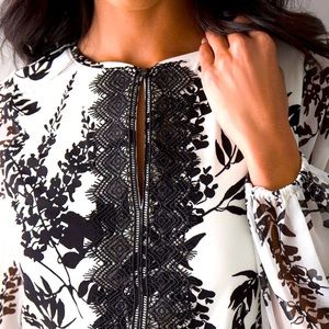 WHBM Long-Sleeve Matte Jersey Floral & Lace Top